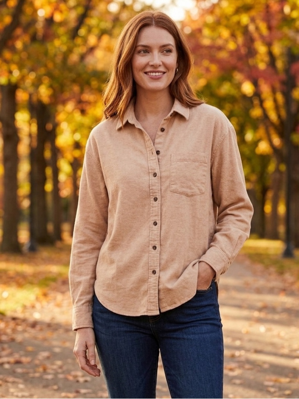 Universal Thread Women’s Casual Tan Button-Down Shirt, Size XS Oversized Fit